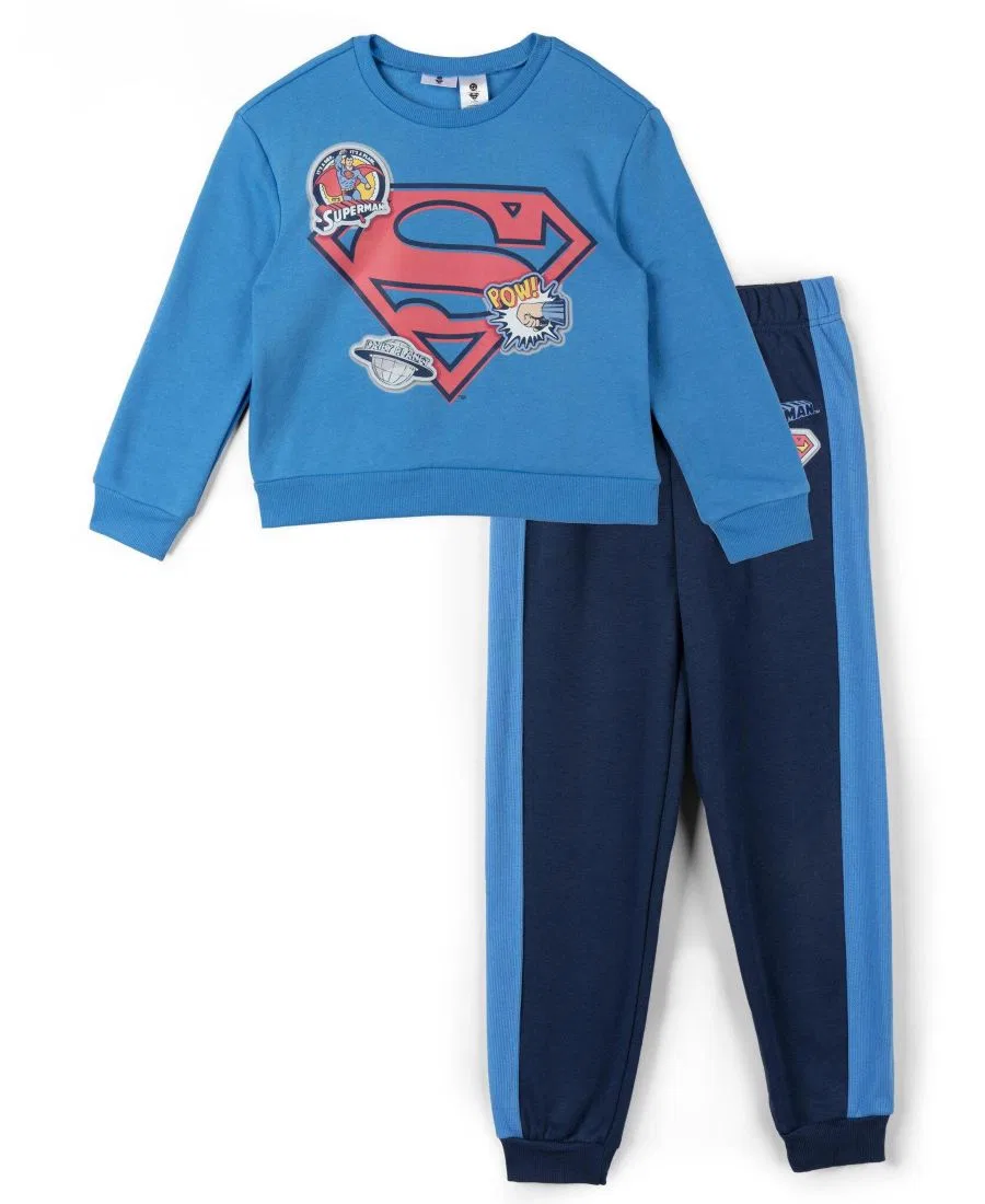 Комплект из свитшота и брюк из футера с принтом, модель Superman Justice League, Superman Blue Navy