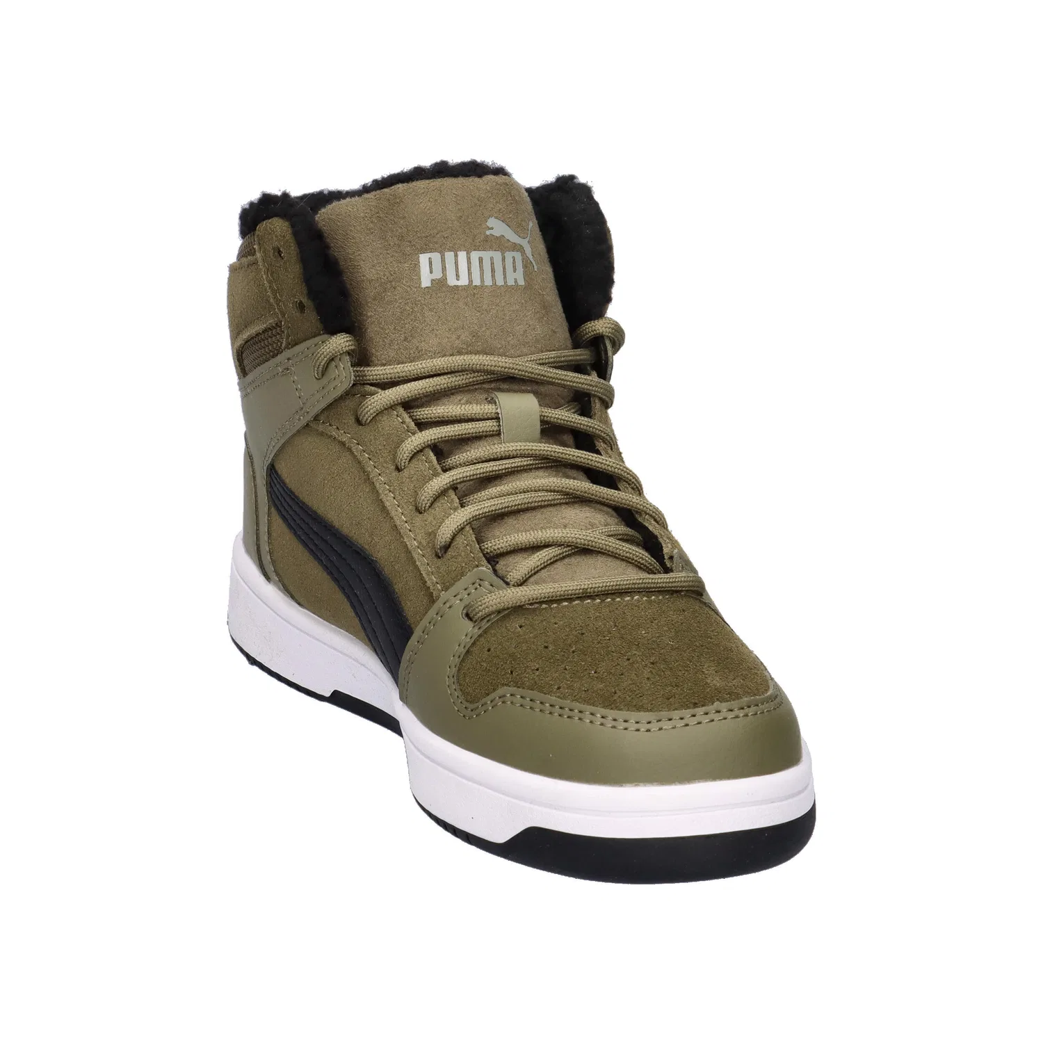 Детские кроссовки с высоким берцем Rebound Layup Fur SD Jr Puma, Olivgrun Schwarz Weiß — фото 2