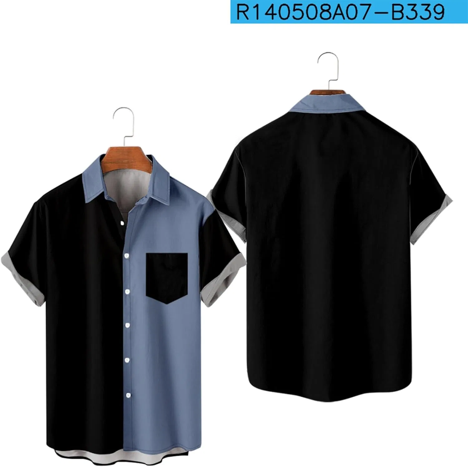 Мужская рубашка-поло с винтажным пэчворком, Summer Beach Shirts, Blue — фото 3