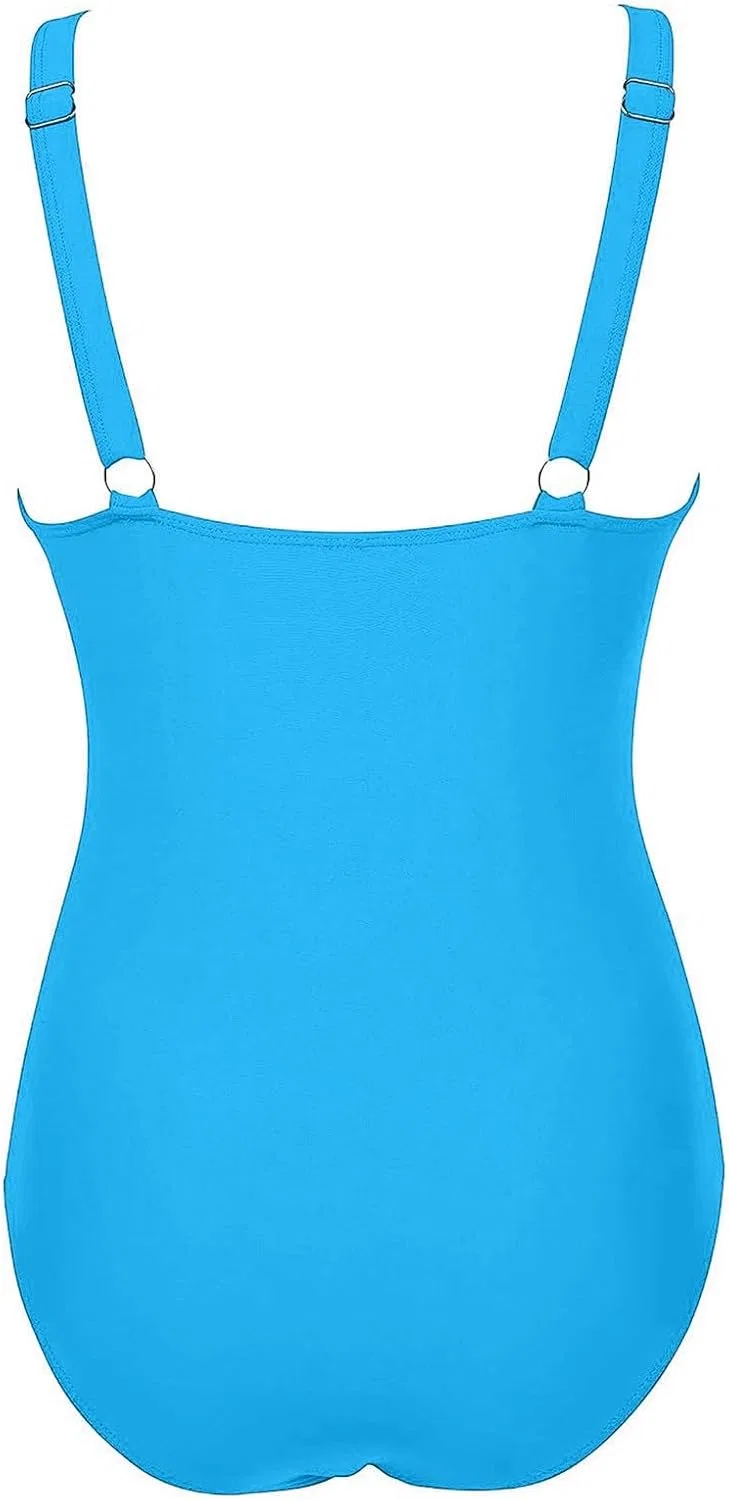 Женский слитный купальник с эффектом утяжки Mesh Plunge V-Neck, Summer 01-sky Blue — фото 4