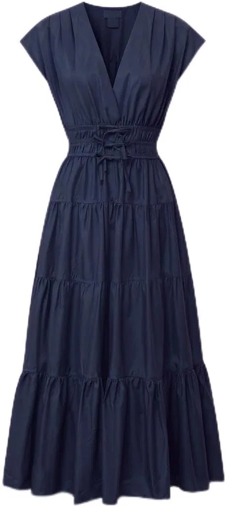 Женское офисное платье макси с воланами, Navy Blue