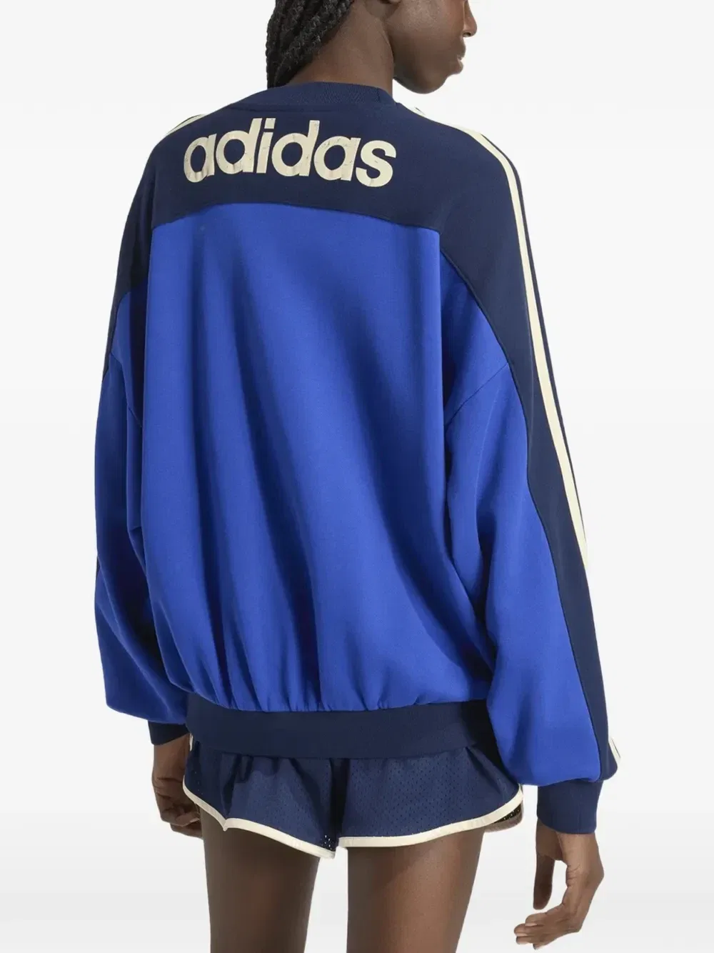 Полосатый свитшот с вышитым логотипом Adidas, синий — фото 2