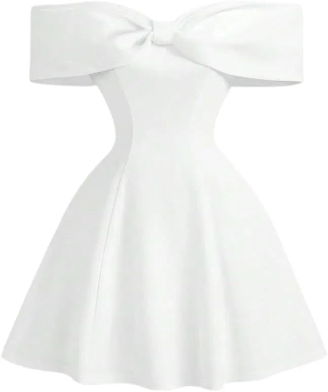 Женское мини-платье А-силуэта с бантом Off Shoulder, White