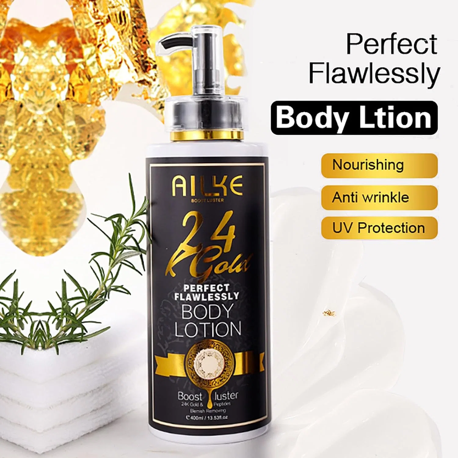 Лосьон для тела 24k Gold, AILKE BOOST LUSTER, 400 мл, Pack of 3 — фото 2