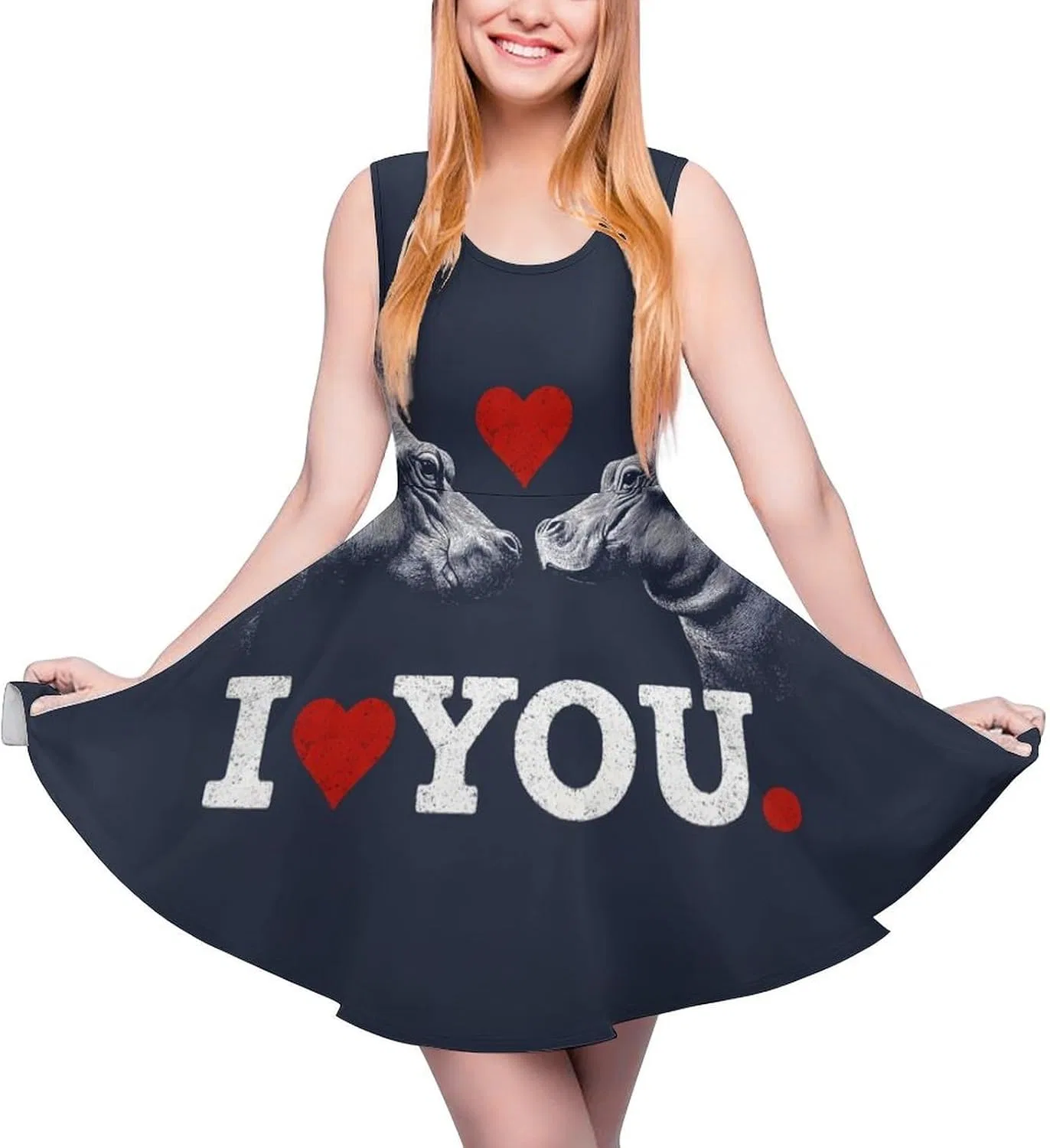 Женское летнее платье без рукавов с принтом I Love You Hippo