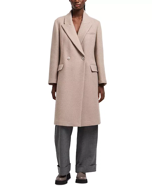 Женское двубортное пальто с воротником-шалькой Emporio Armani, Beige Melange