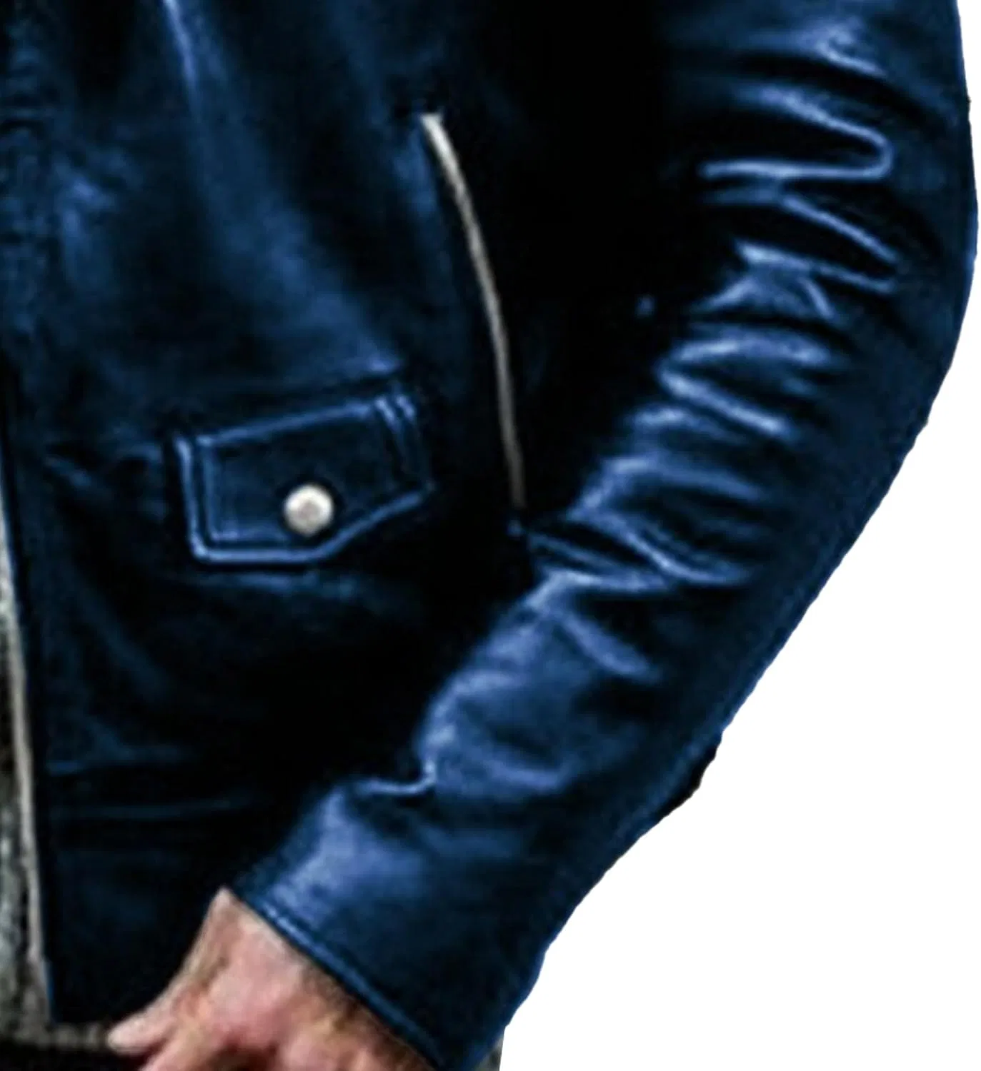 Мужская куртка из экокожи с молнией, Biker Jacket, синий — фото 4