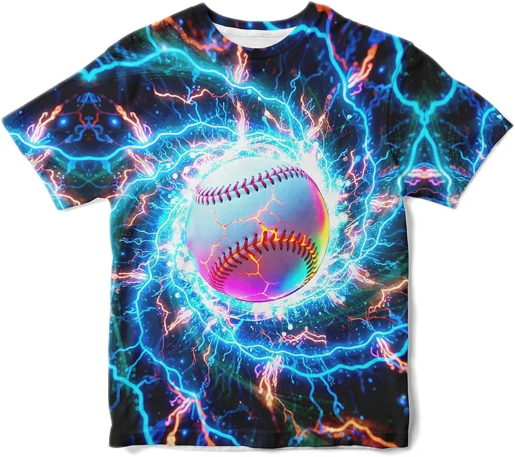 Футболка с тай-дай принтом Ldvjkx, Blue Lightning Baseball, 6-16 лет