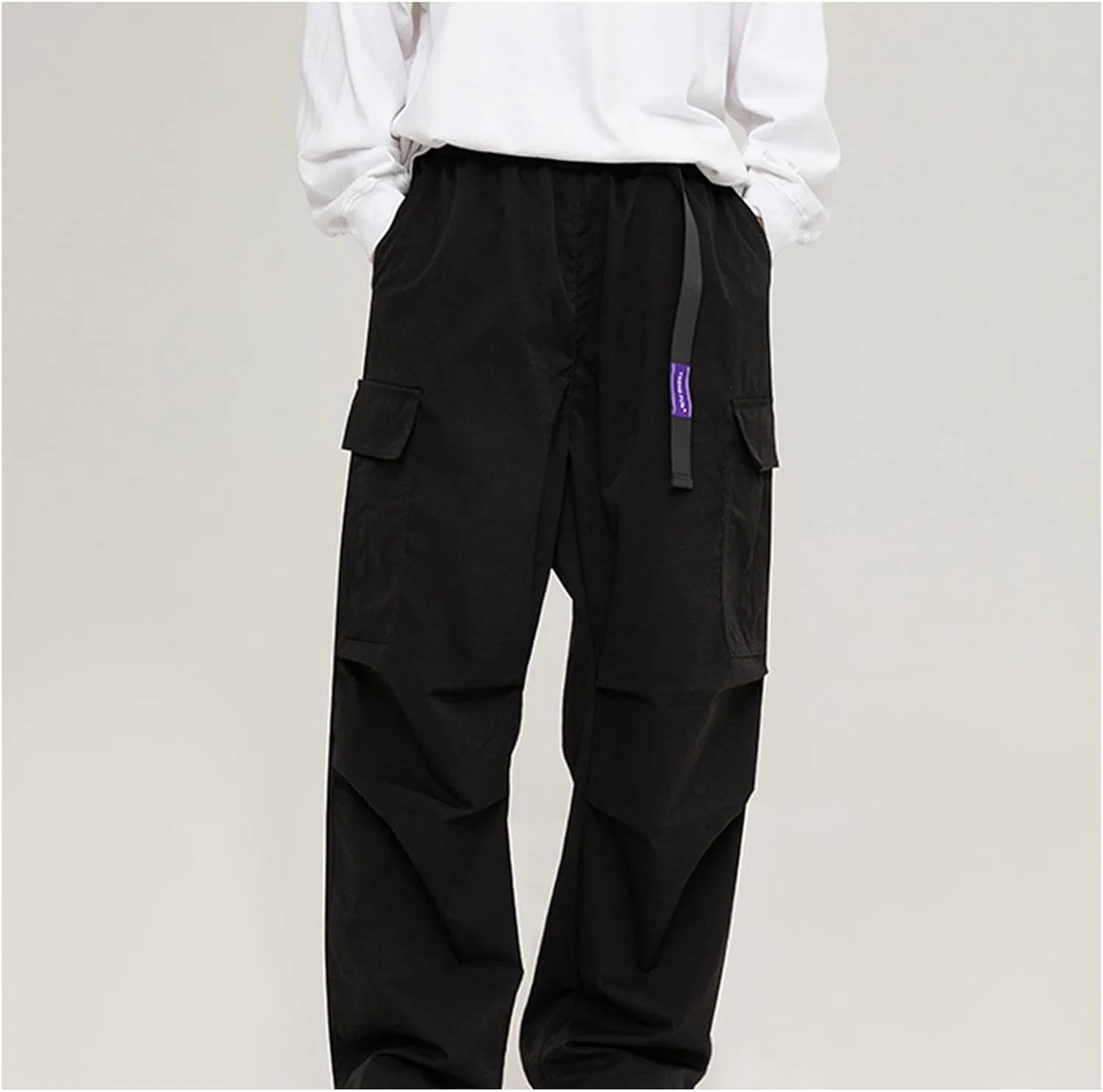 Мужские карго-брюки с эластичным поясом, Cargo Pants, чёрный — фото 3