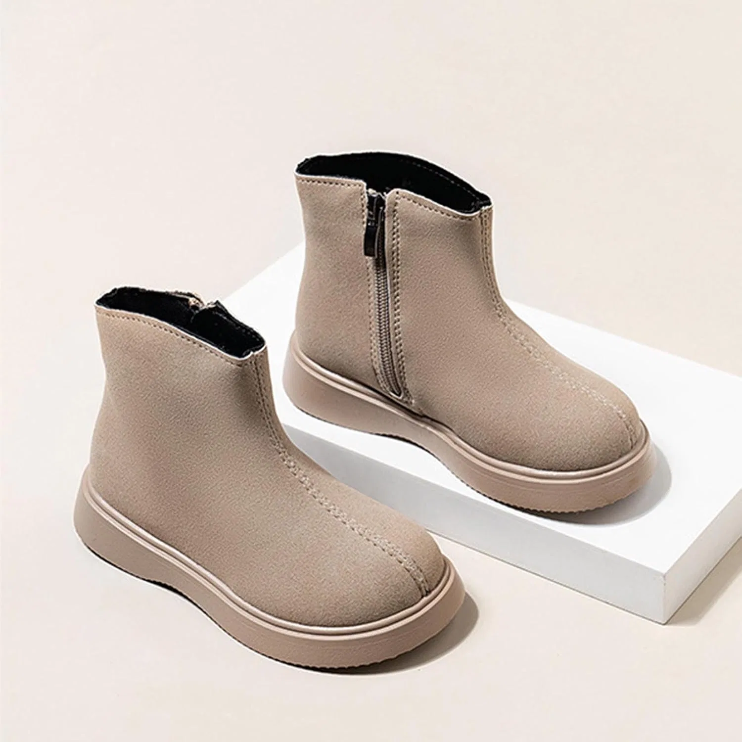 Детские ботинки для девочек с боковой молнией ZDZZHYO, Khaki — фото 3