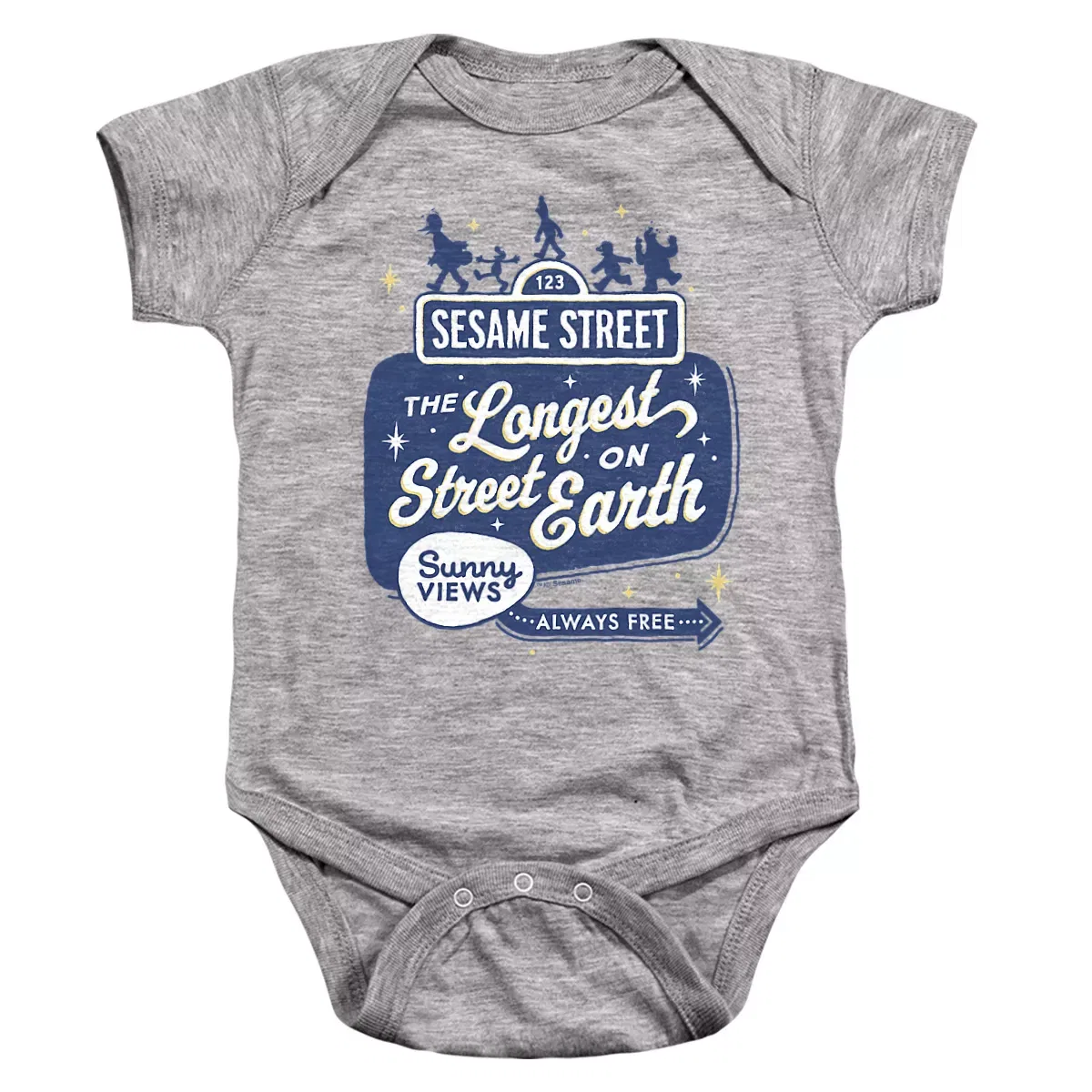 Детское боди с коротким рукавом Sesame Street Vintage Sign Longest Street On Earth Infant Bodysuit, Athletic Heather