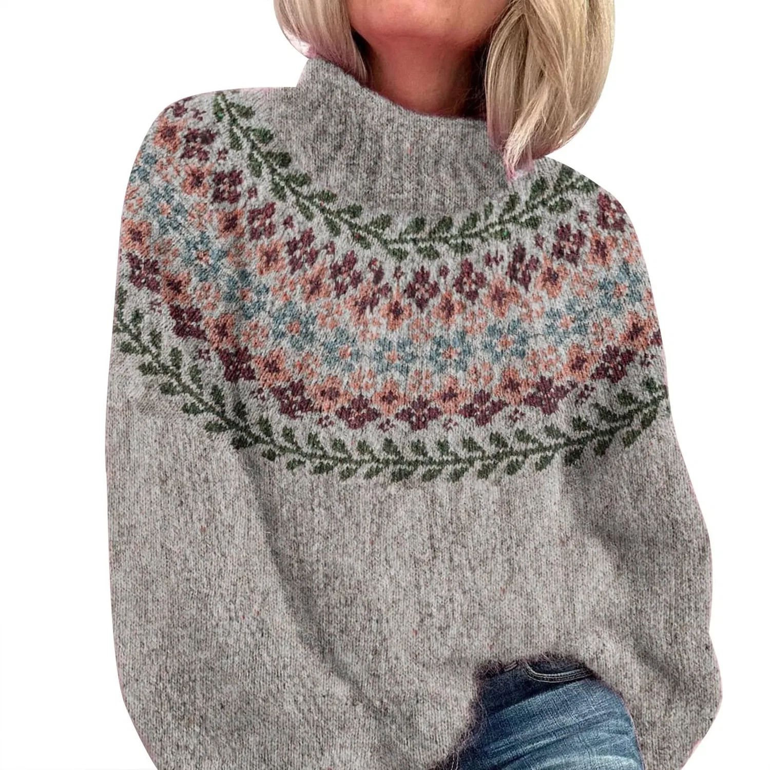 Женский свитер с высоким воротником Fairisle, Grey