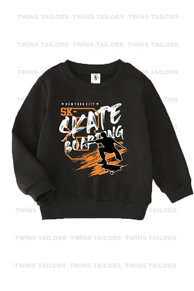 Детские свитшот для девочек с принтом Skate Boarding and Mixed Printed Twins Tailors, Beige — фото 2