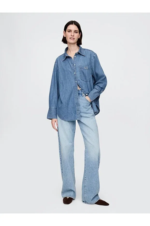 Женская рубашка с длинным рукавом Oversize Shirt Gap, Blue-000 — фото 4