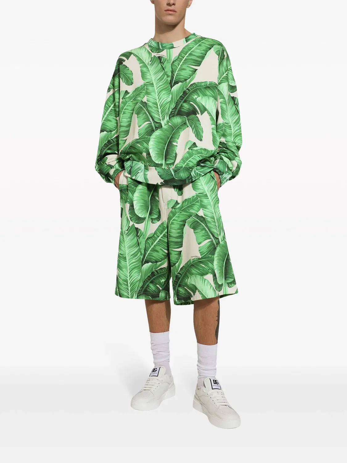 Трековые шорты с листовым принтом Dolce & Gabbana, зеленый — фото 2