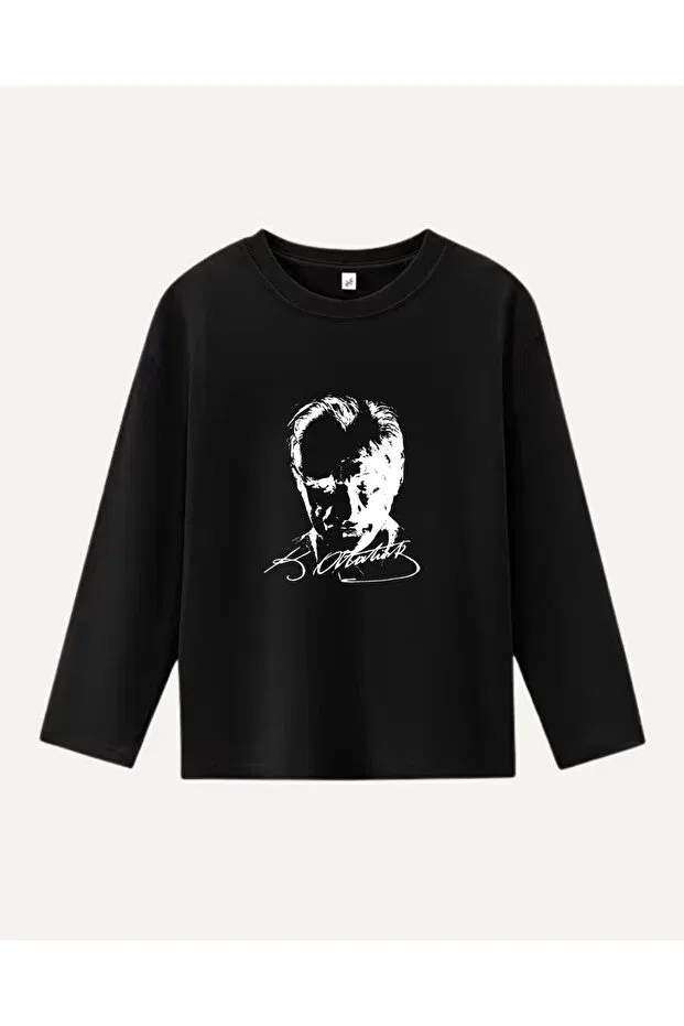 Детская футболка с длинным рукавом с принтом Ataturk Printed Long Sleeve Haha, Black
