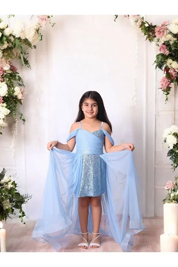 Детское платье для девочек с пайетками Ahsenimbebe, Blue