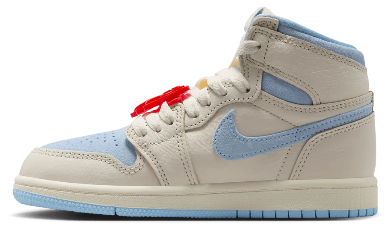 Детские кроссовки для девочек Retro 1 High OG Jordan, цвет Pale Ivory/Psychic Blue/Coconut Milk — фото 2