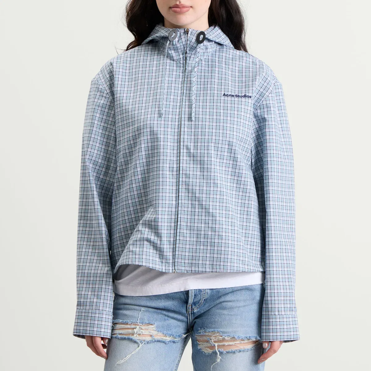 Куртка из хлопка с капюшоном Ofass Check Jacket Acne Studios, Blue & White — фото 2