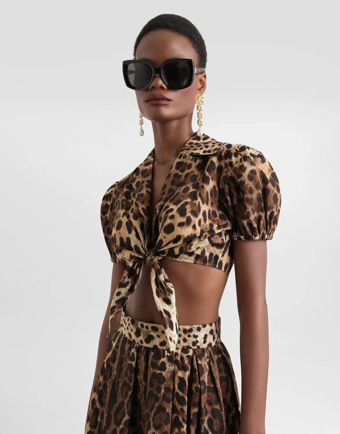 Поплиновая рубашка с леопардовым принтом Dolce & Gabbana, коричневый — фото 4
