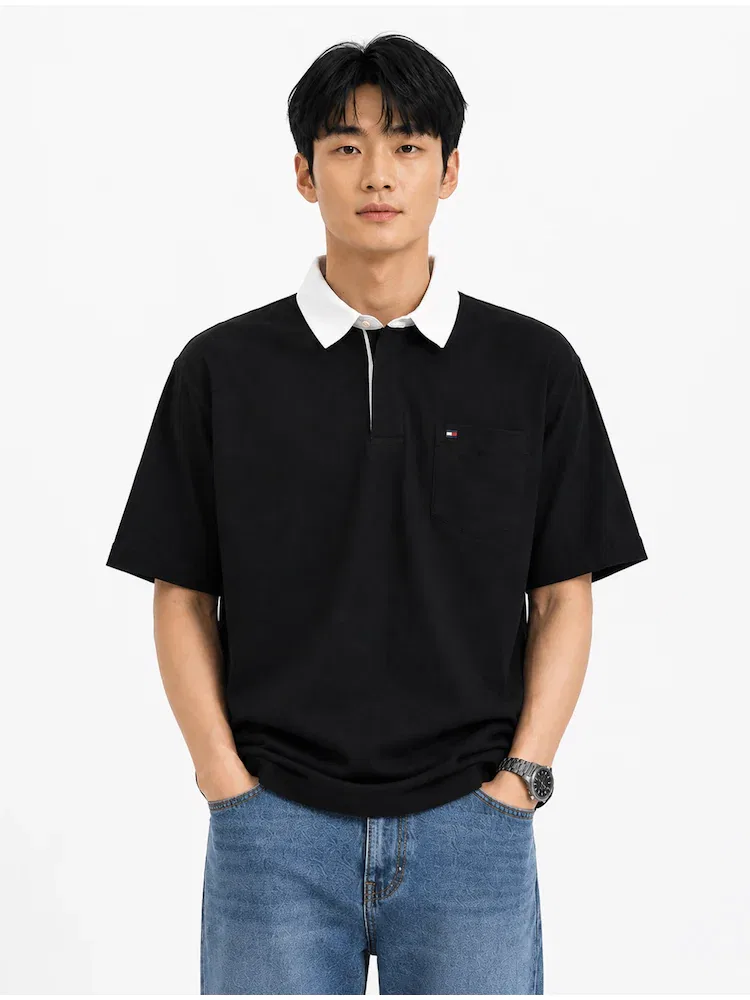 Футболка поло с коротким рукавом, Relaxed Fit TOMMY HILFIGER, Black