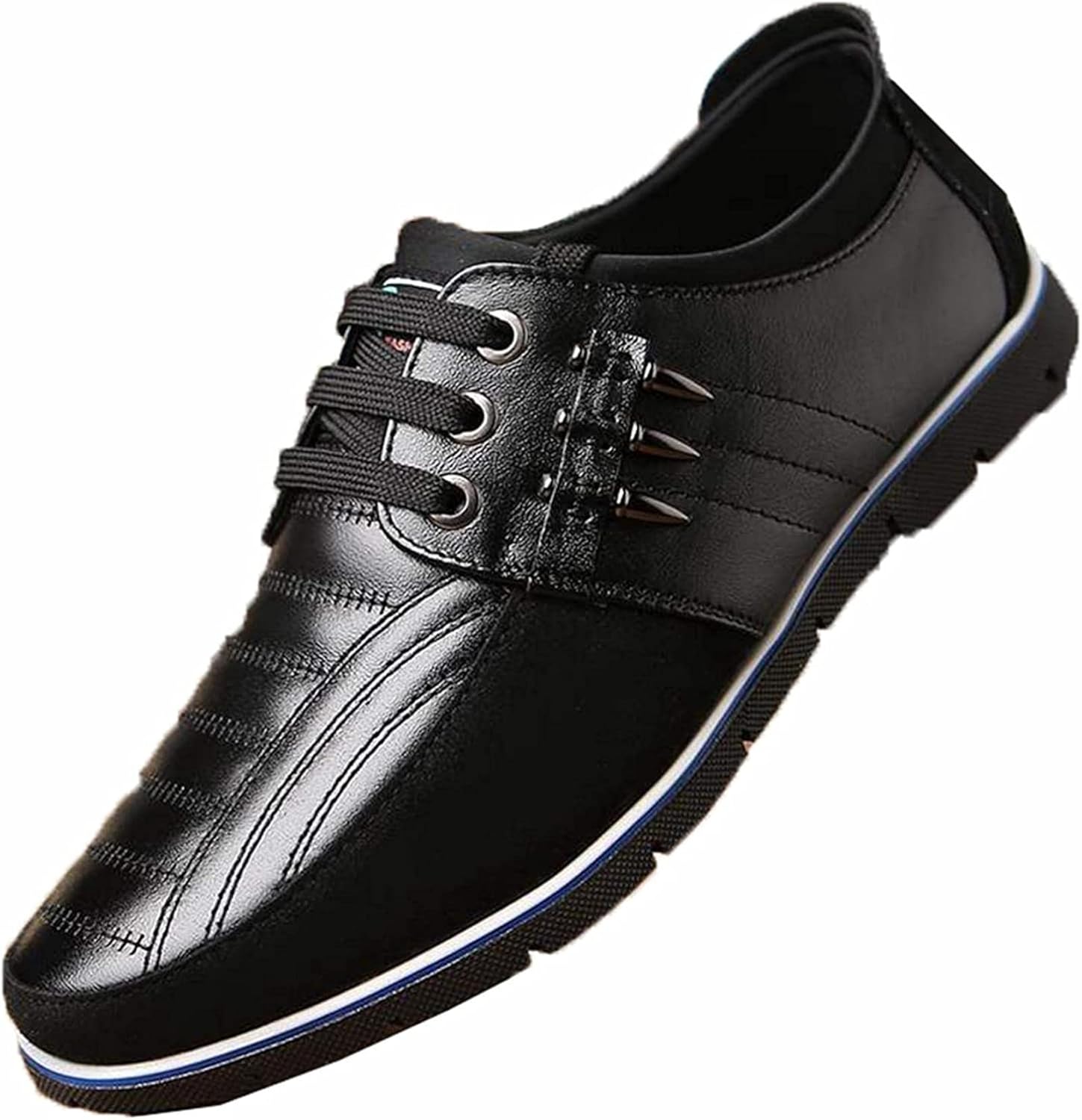 

Мужские деловые кожаные туфли Yiozoi, легкие, с нескользящей подошвой, низкие, с круглым носком, на шнуровке, плоские, для свадьбы и офиса, черный