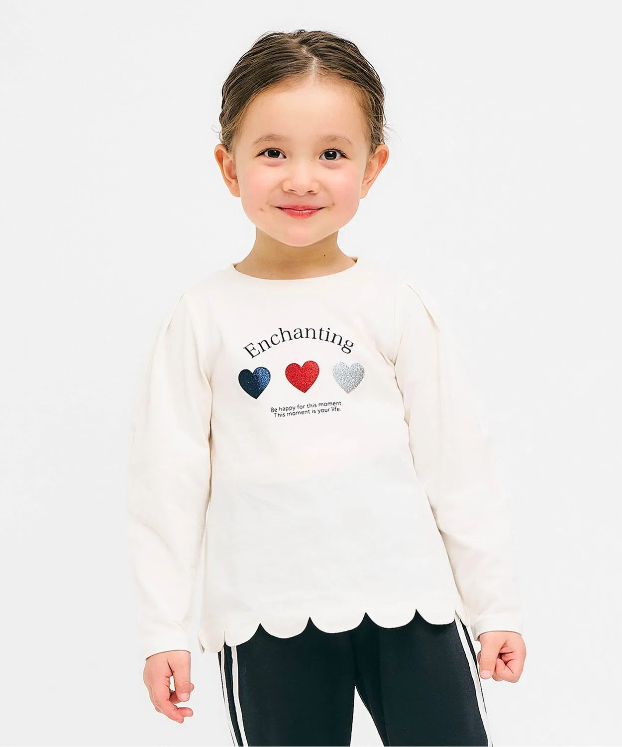 Детская футболка с длинным рукавом с принтом, модель Heart Scallop, apres les cours, Ivory