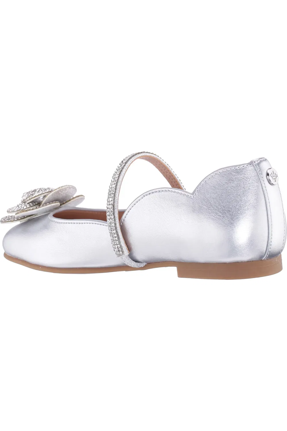 Детские туфли Мэри Джейн с цветочной аппликацией Izzy Nina, Silver Metallic — фото 2