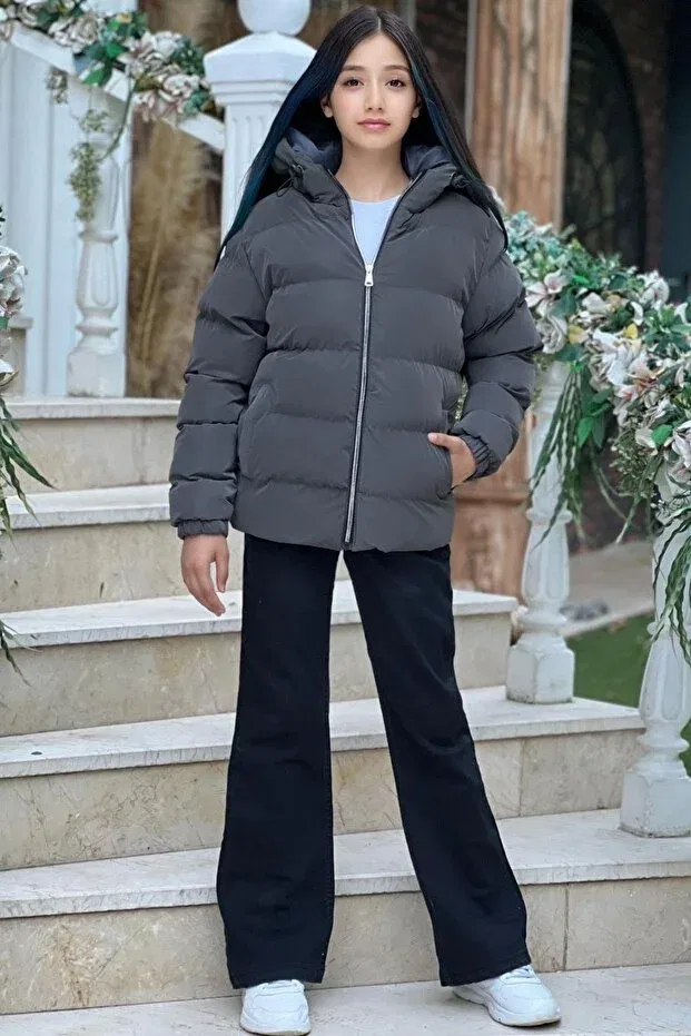 Детское зимнее пальто для девочек с капюшоном Zaziko Kids, Smoke Grey — фото 3