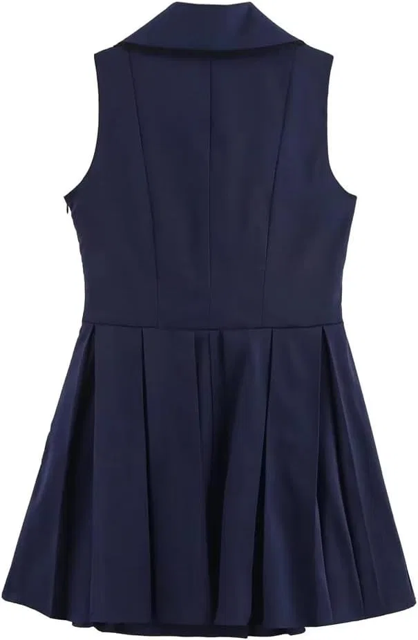 Женское мини-платье с плиссировкой Peter Pan Collar, Navyblue — фото 2