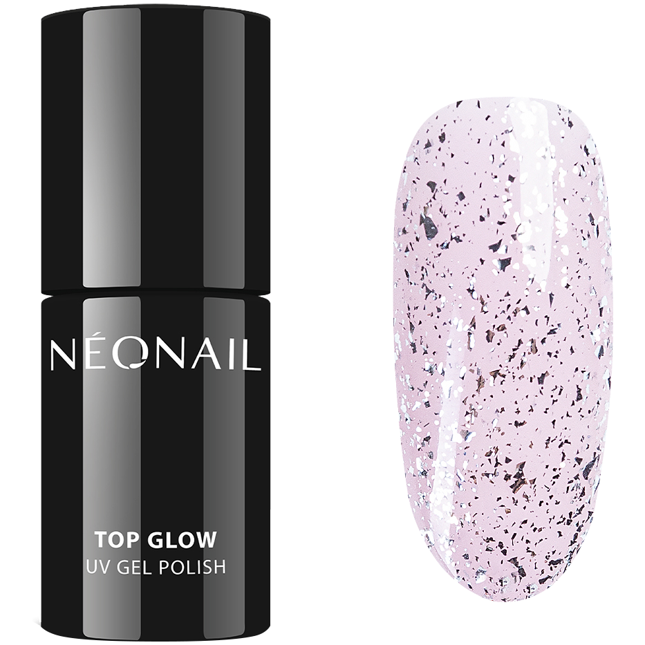 Neonail Top Glow Silver Flakes гибридное верхнее покрытие для лаков для ногтей, 7,2 мл - фото