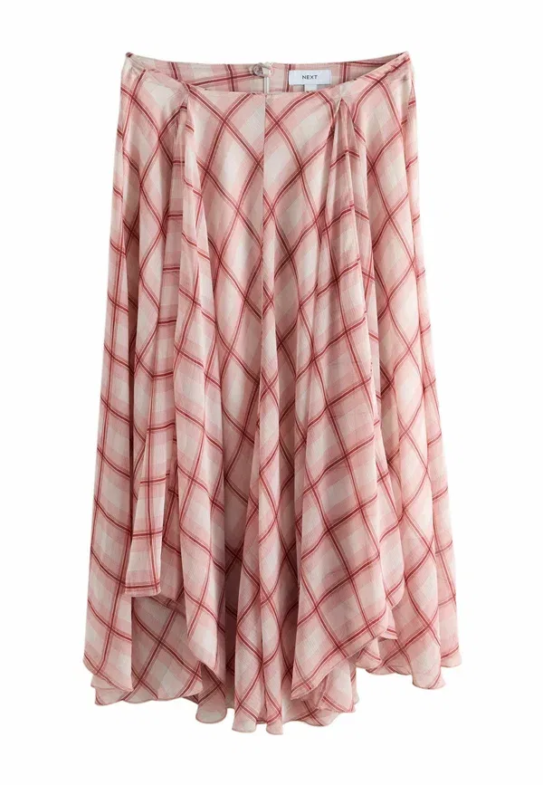 Юбка миди с расклешением Regular fit Godet A-line Next, Pink Ecru Check, бежевый