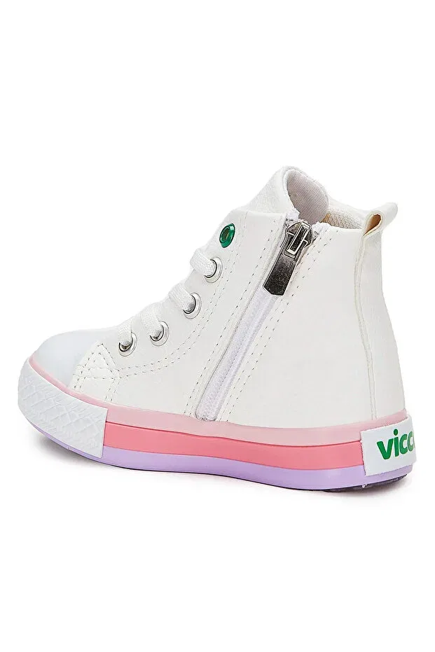 Детские ботинки для девочек на шнуровке Roro baby girl boots - 925.22k.210 model Vicco, White - Pink — фото 3