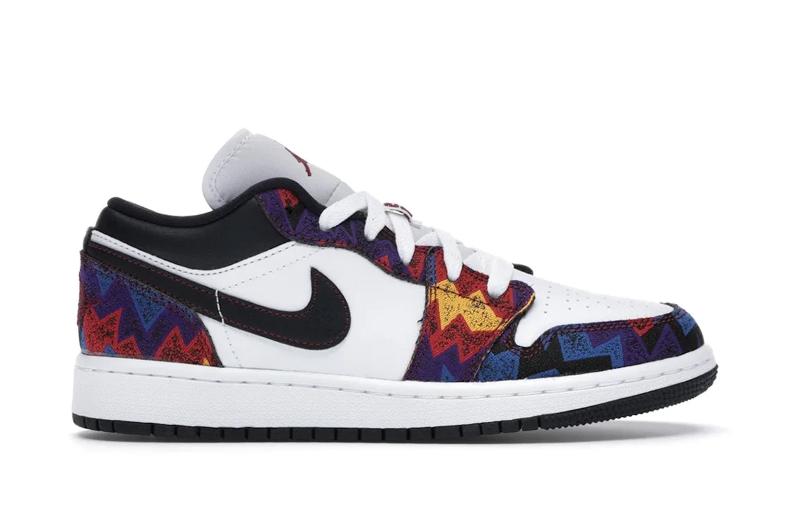 Детские кроссовки с принтом Jordan 1 Low Nothing But Net Jordan, White Dark Obsidian Team Red