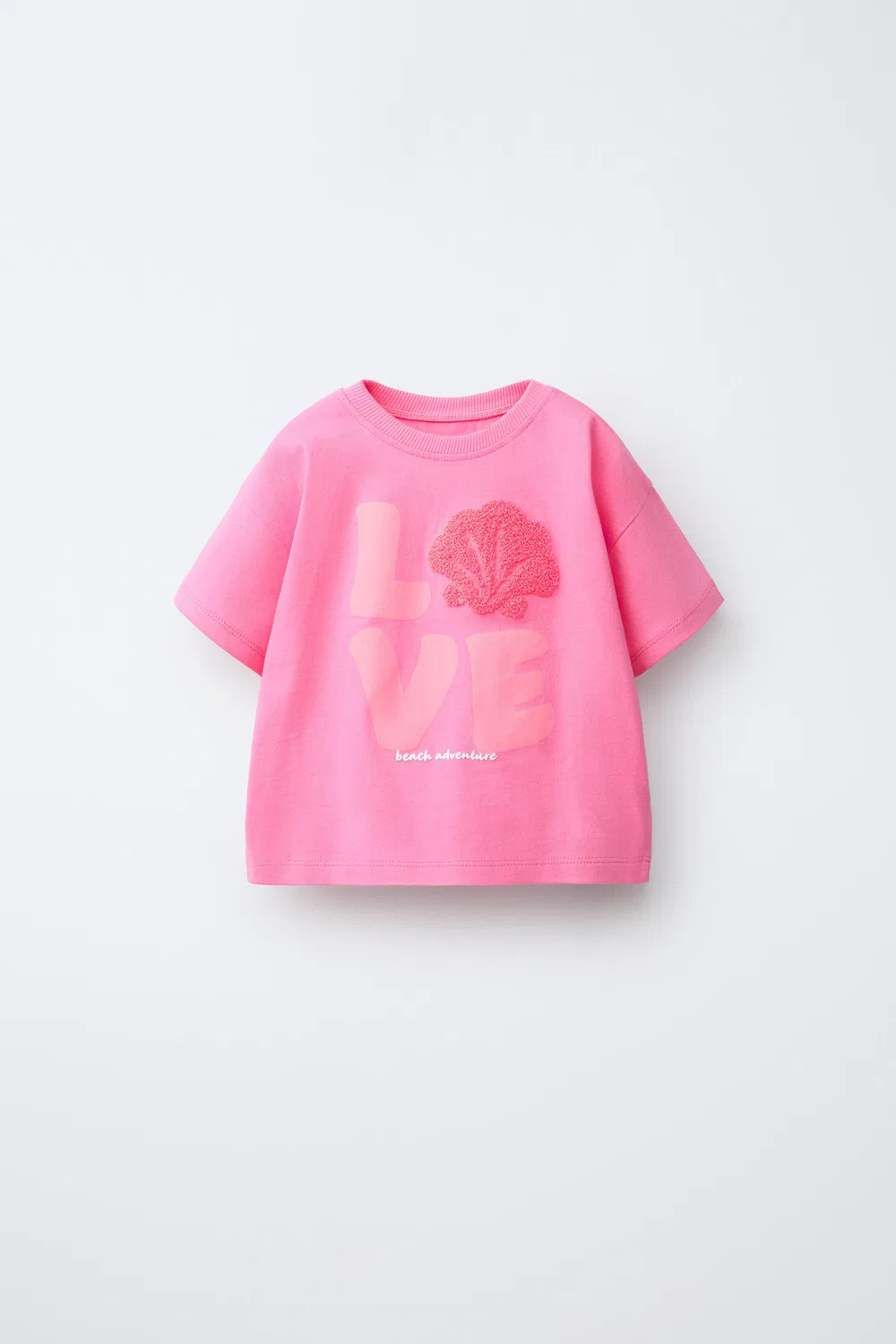 Футболка с нашивкой из махровой ткани ZARA, Neon Pink