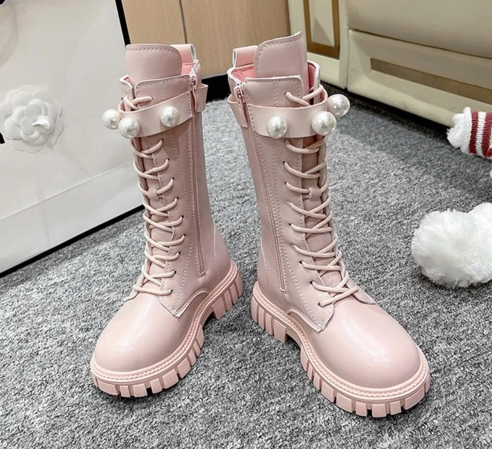 Детские ботинки для девочек на шнуровке с боковой молнией Lglmqxtm, Pink — фото 3