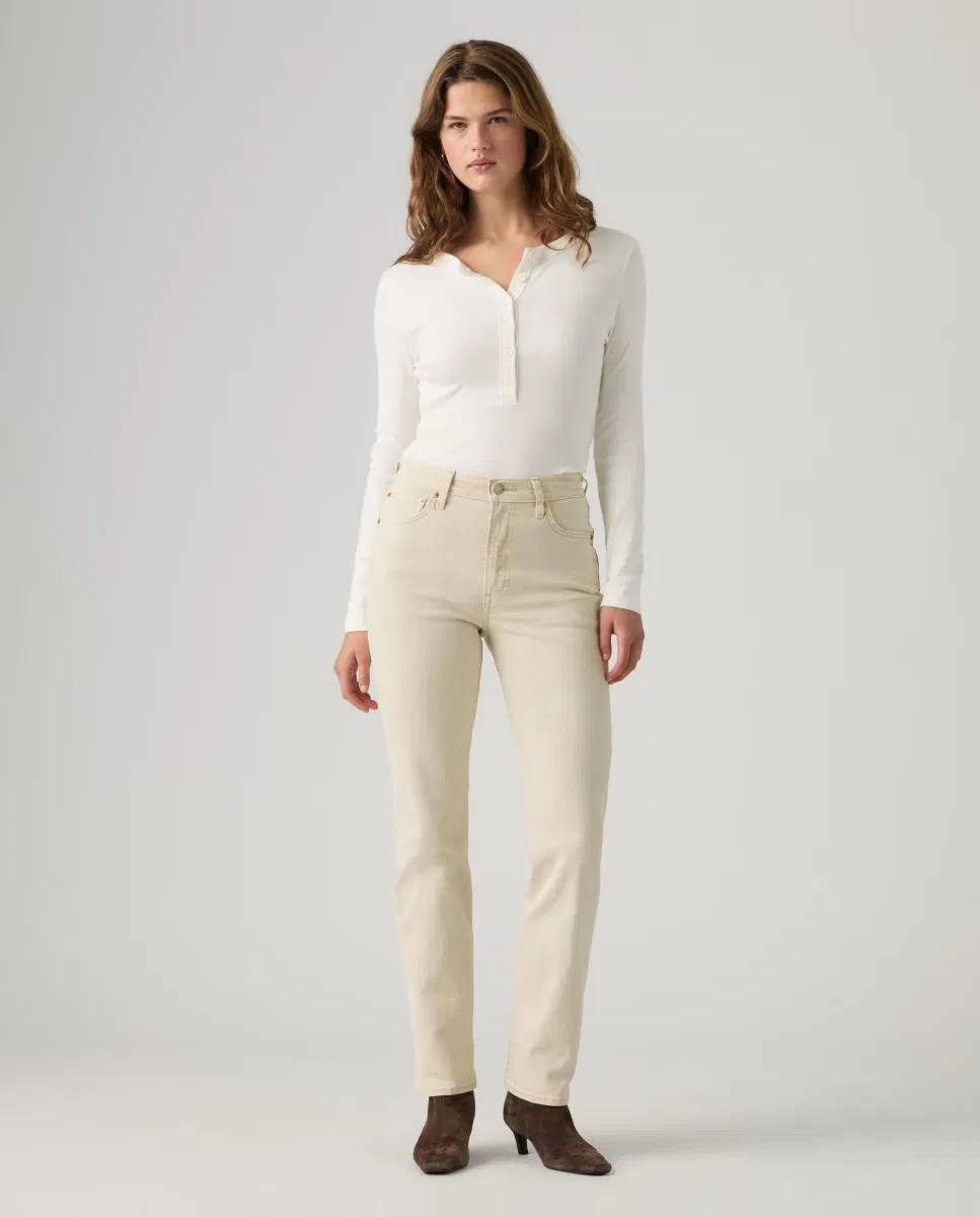Женское прямые джинсы, Vaquero Recto Ribcage Slim Tiro Alto, Levi's, кремовый