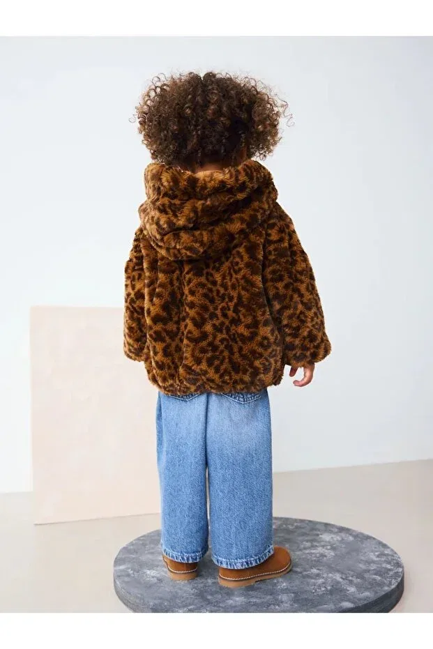 Детское зимнее пальто для девочек с капюшоном Leopard Print Next Baby, Brown — фото 2