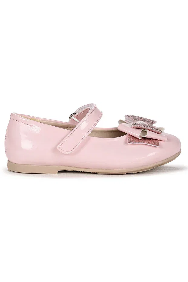 Детские балетки с блестками и бантом Silvery patent leather velcro sand glitter bow Kiko Kids, Pink — фото 4