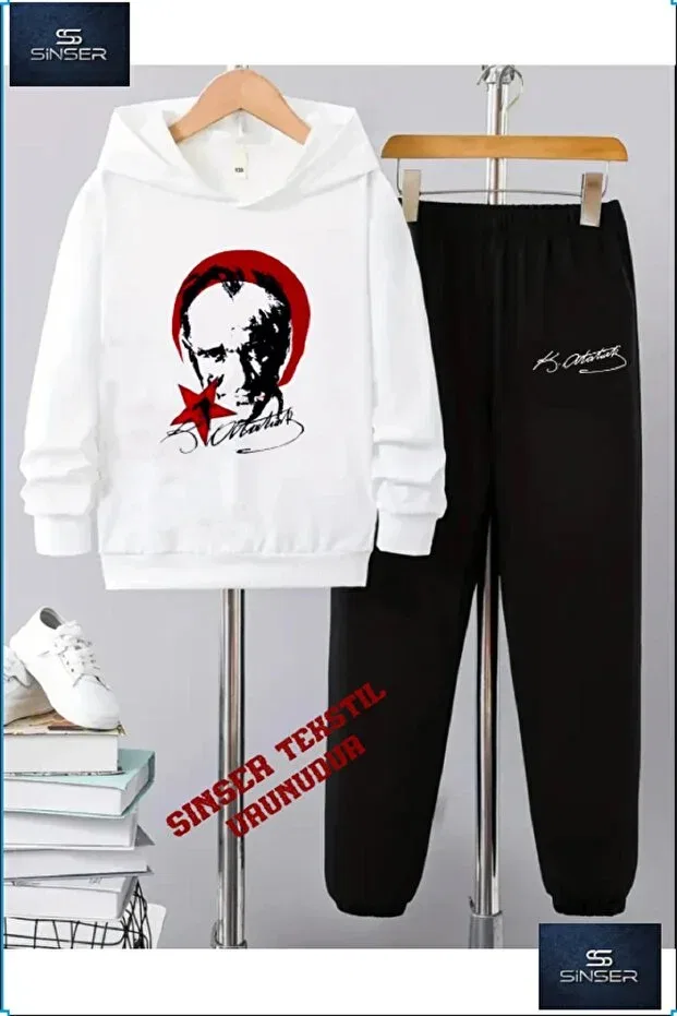 Детский комплект свитшот-брюки с принтом Ataturk Flag Ss Sinser, White