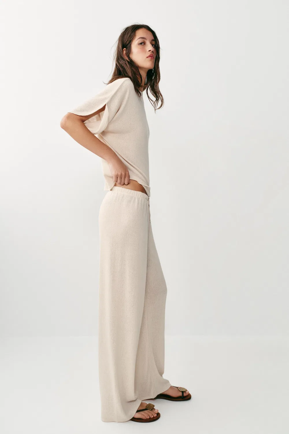 Деревенские широкие брюки ZARA, Light Beige — фото 3