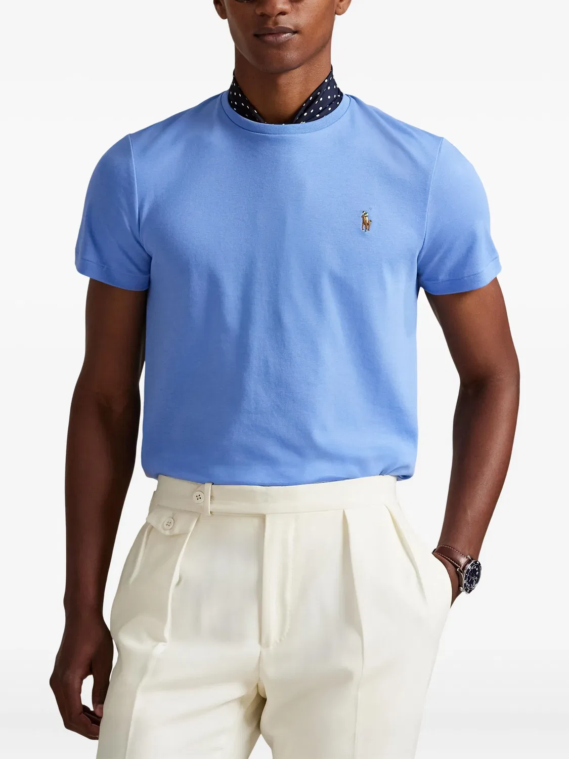 Футболка с коротким рукавом с вышивкой Polo Ralph Lauren, светло-голубой — фото 2