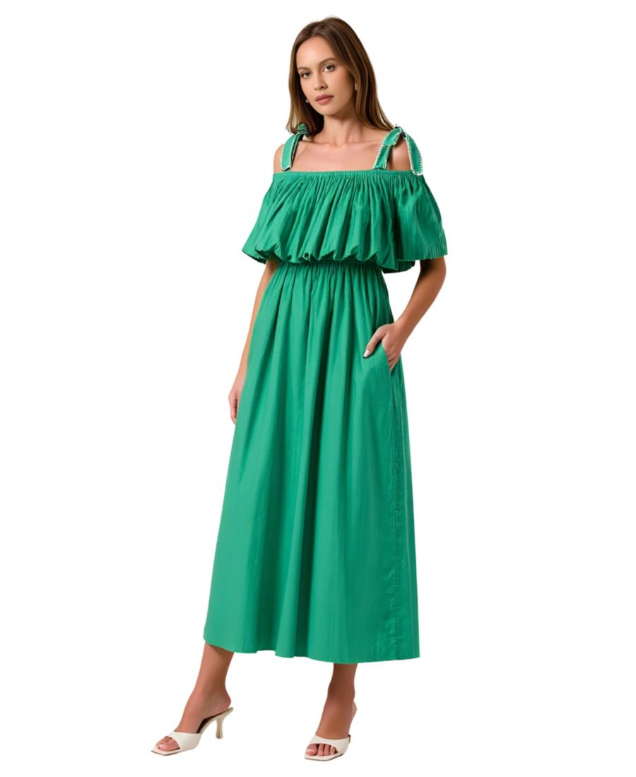 

Женское хлопковое платье миди с открытыми плечами и оборками Modenaire, Bright green