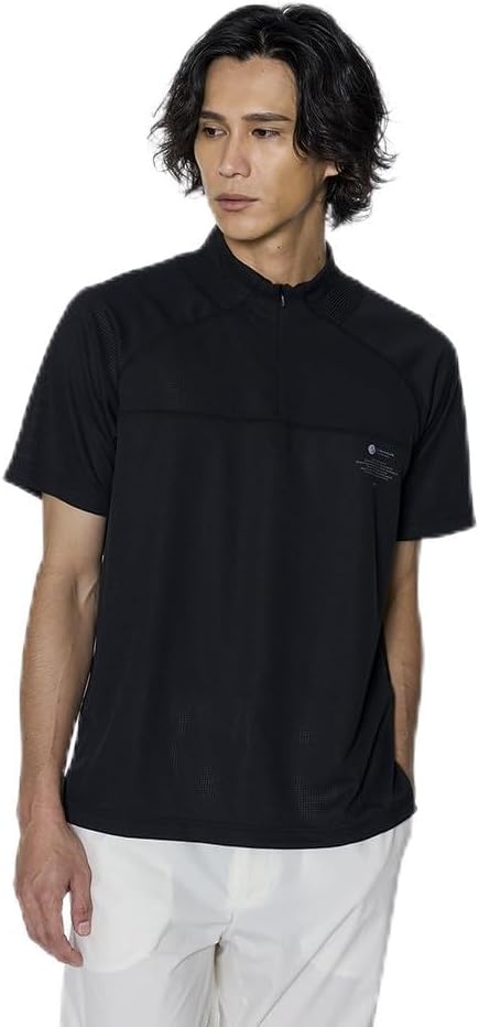 

Мужская футболка Mizuno Dry Aeroflow с коротким рукавом и застежкой-молнией до середины груди (модель B2MAB002), черный