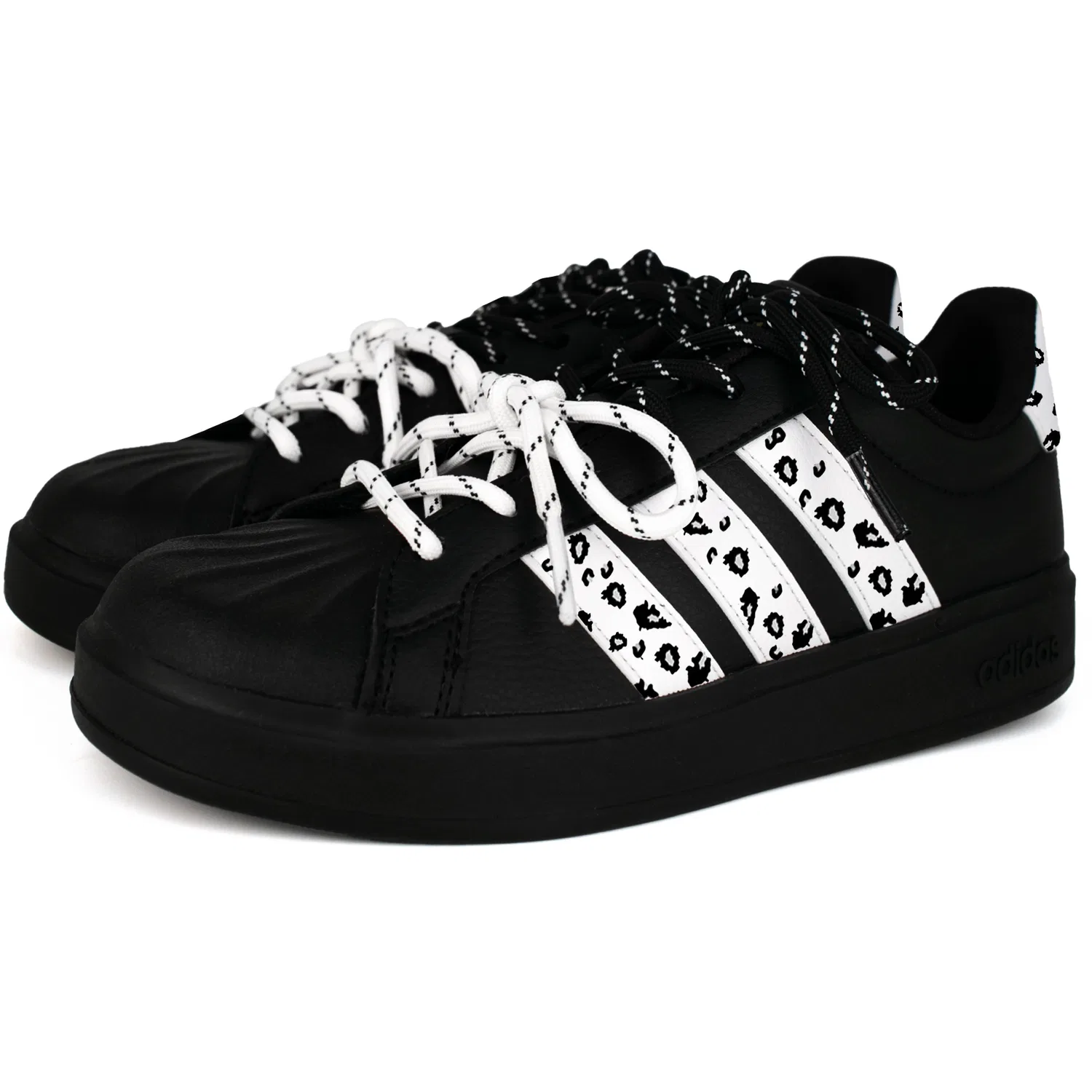 Детские кроссовки для скейтбординга кожаные Adidas, Black White Leopard Print — фото 4