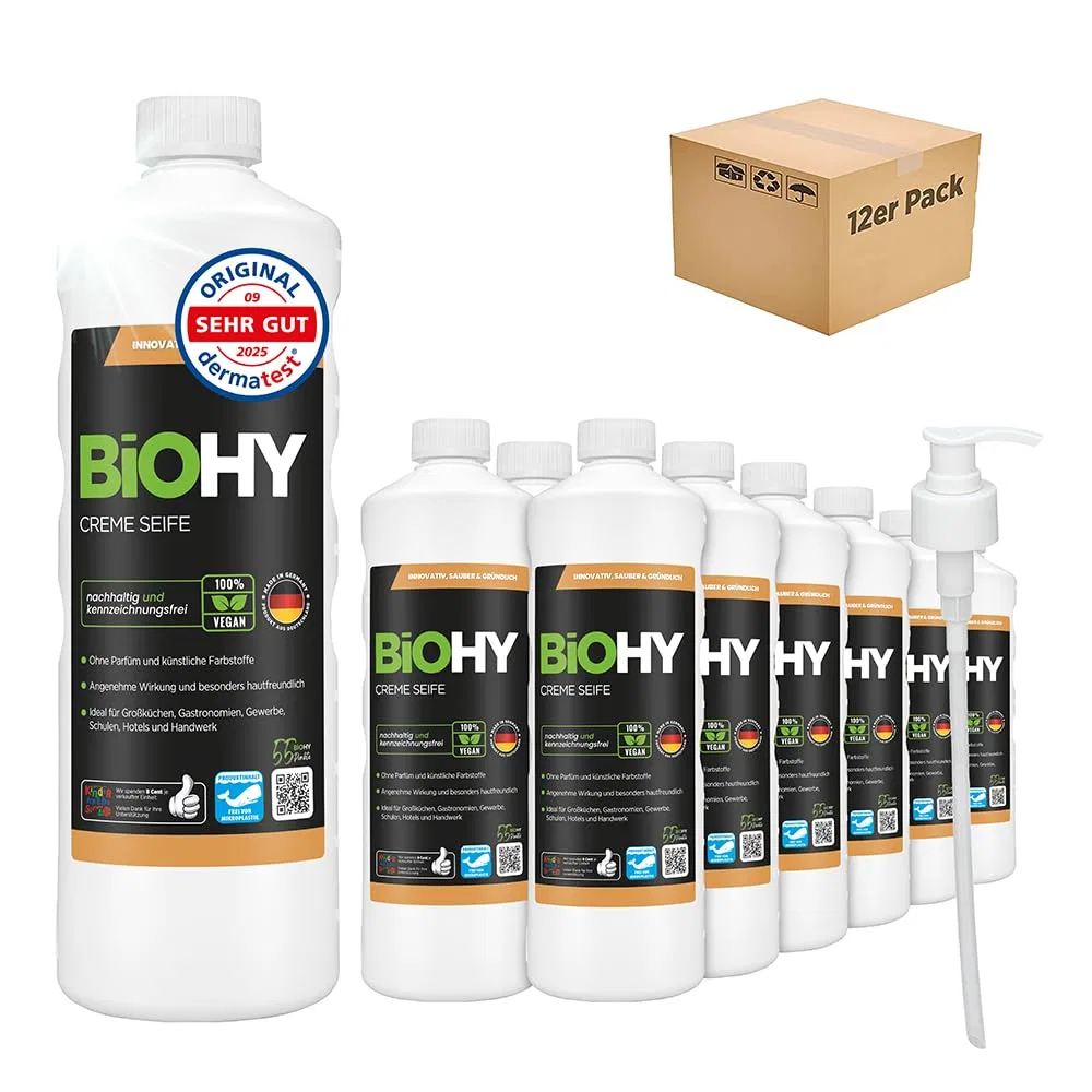 Кремовое мыло для рук BIOHY, 12 x 1л с дозатором, без отдушек и красителей