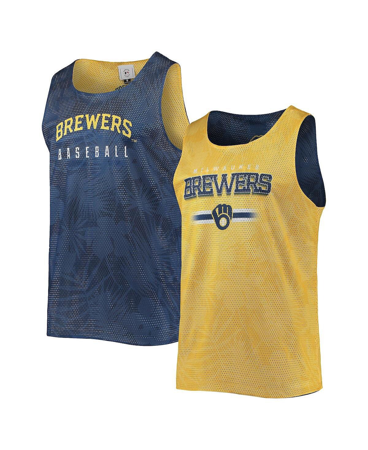 

Мужская темно-синяя, золотая двусторонняя сетчатая майка milwaukee brewers с цветочным принтом FOCO, мульти