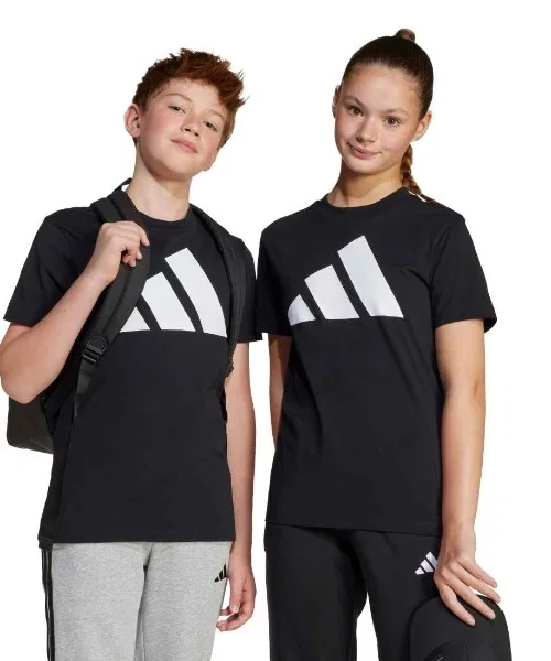 Детская футболка с принтом и коротким рукавом Adidas Essentials, Black/White