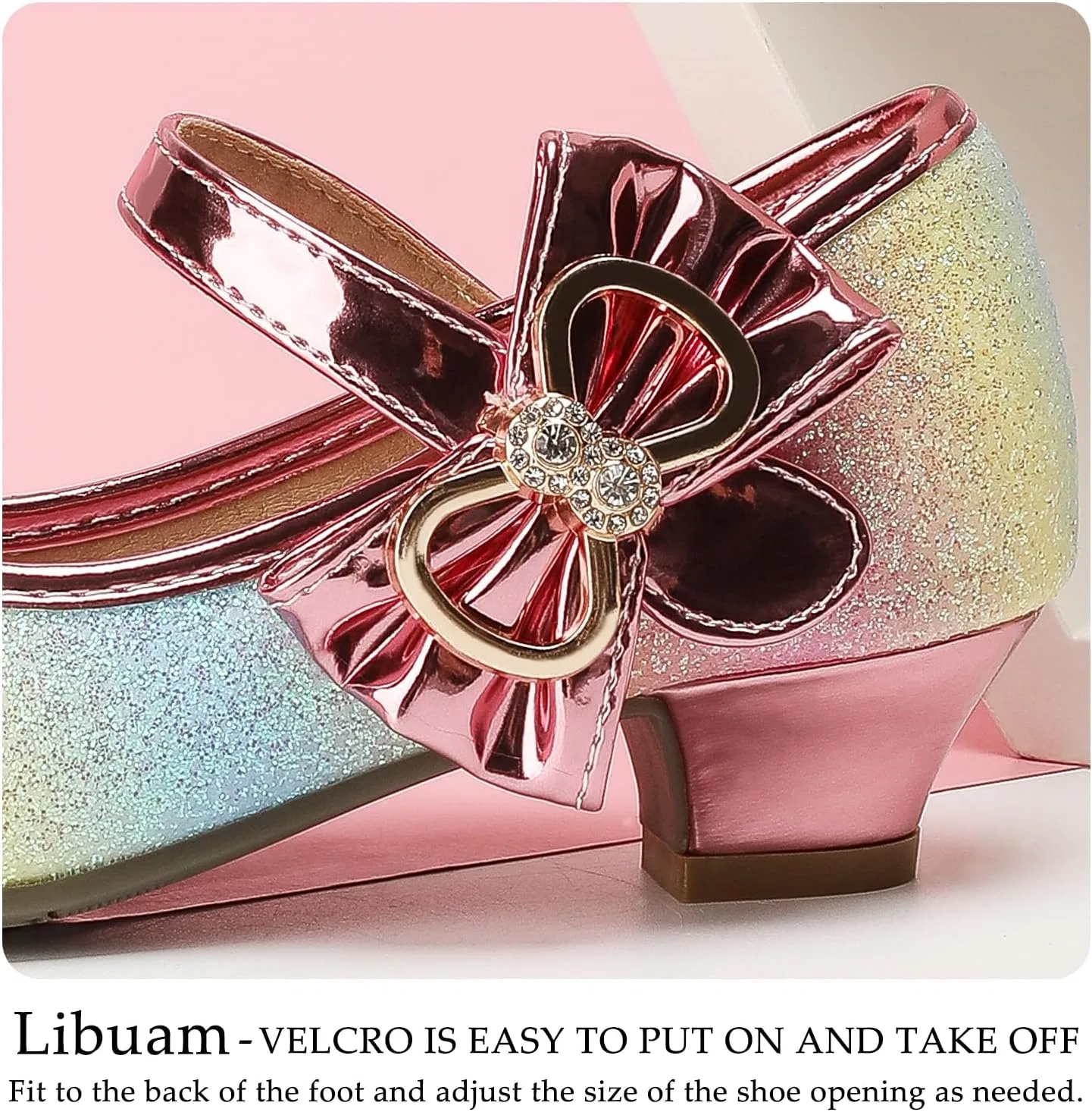 Детские туфли для девочек с блестками и цветком Mary Jane Heels Libuam, Rainbow — фото 3