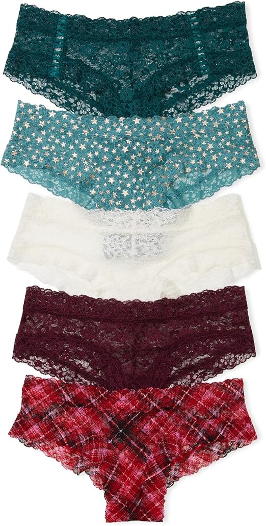 Женские трусики-бикини Victoria's Secret Women's Lace Cheeky Underwear, 5 штук, зеленый/синий/красный
